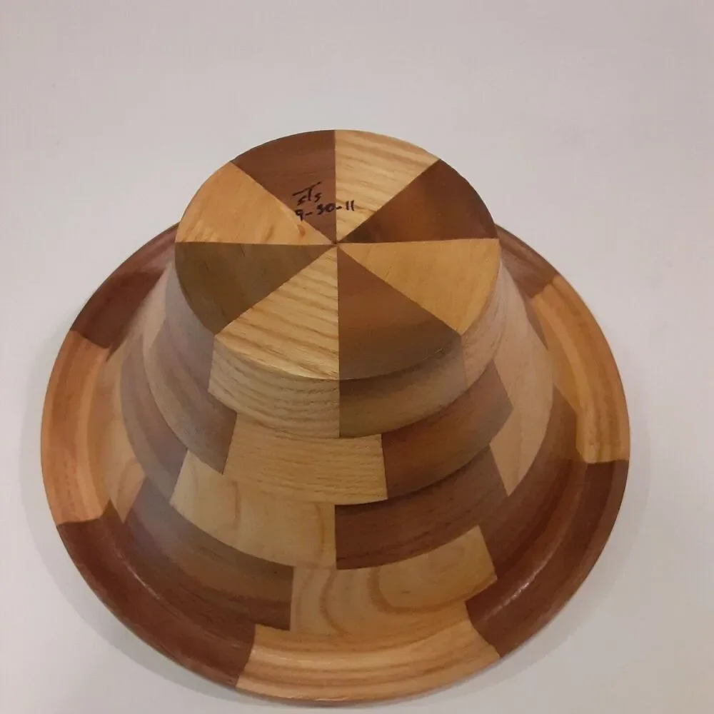 Artist Signed Parquet Wooden Bowl Gorgeous Masculine Versatile